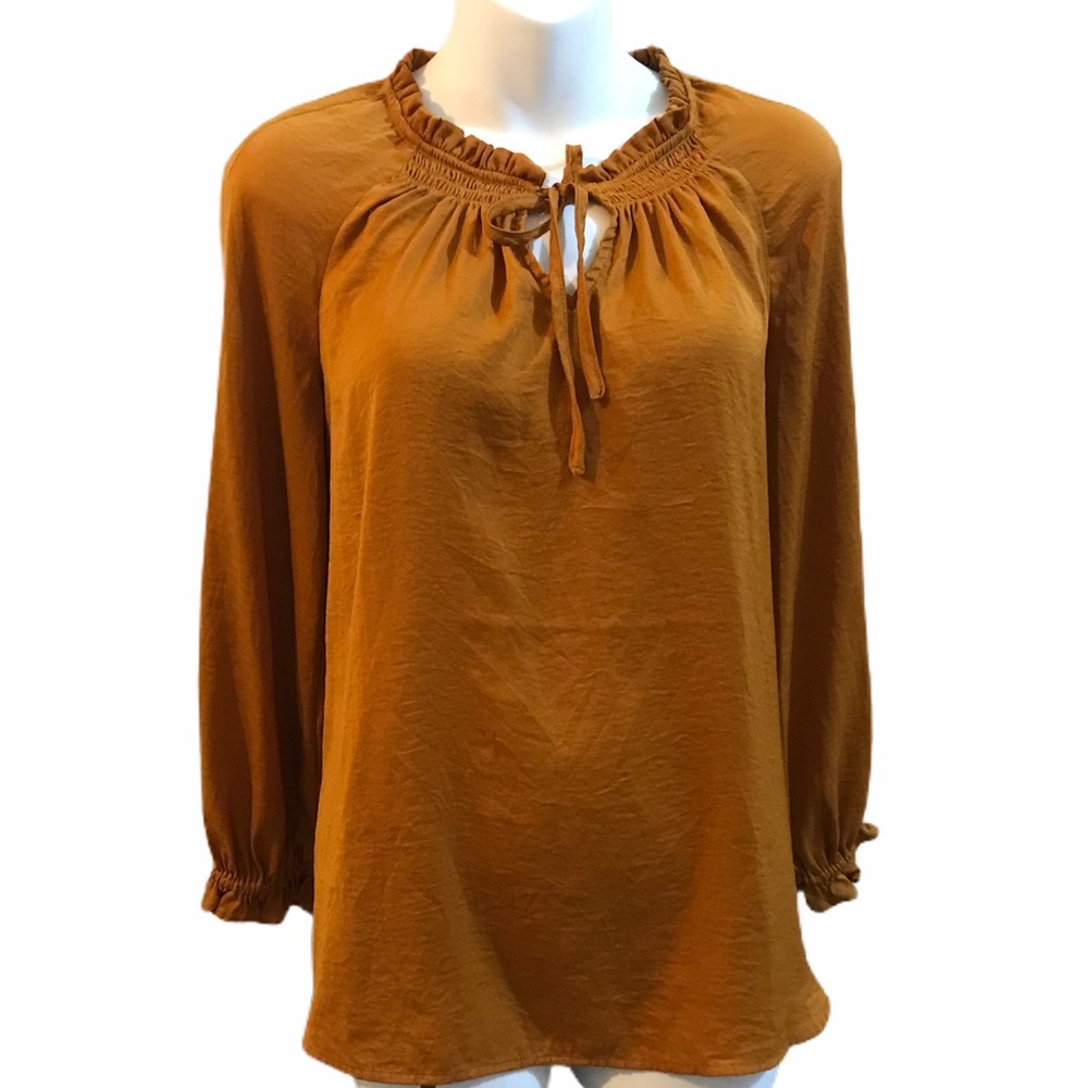 Old Navy Peasant Blouse Top Long Sleeve Bohemian Victorian Sz Medium Rust Orange